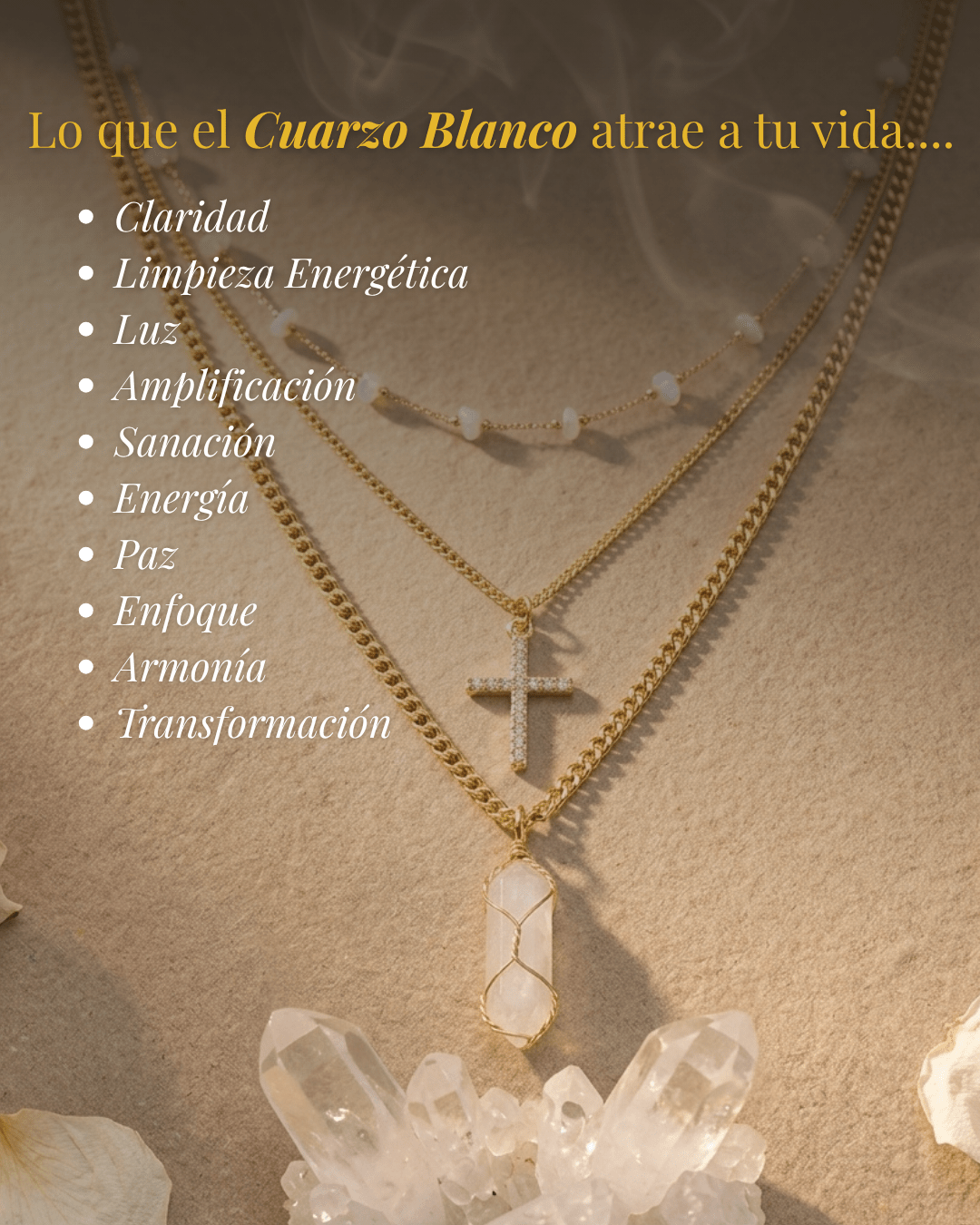Collar Carolina Cuarzo Blanco | 3 Cadenas + Carta Zodiacal