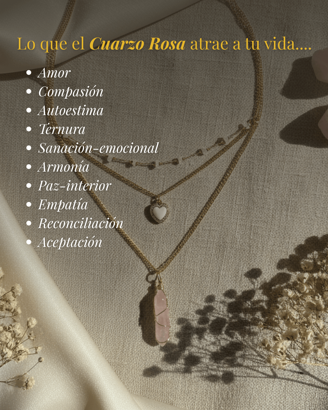 Collar Carolina CUARZO ROSA (3 cadenas) + Carta Zodiacal