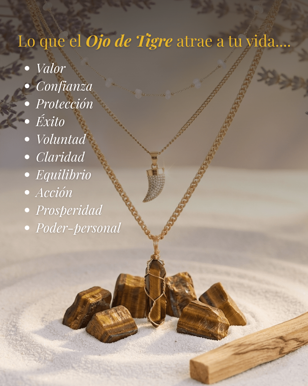 Collar Carolina Ojo de Tigre | 3 Cadenas + Carta Zodiacal