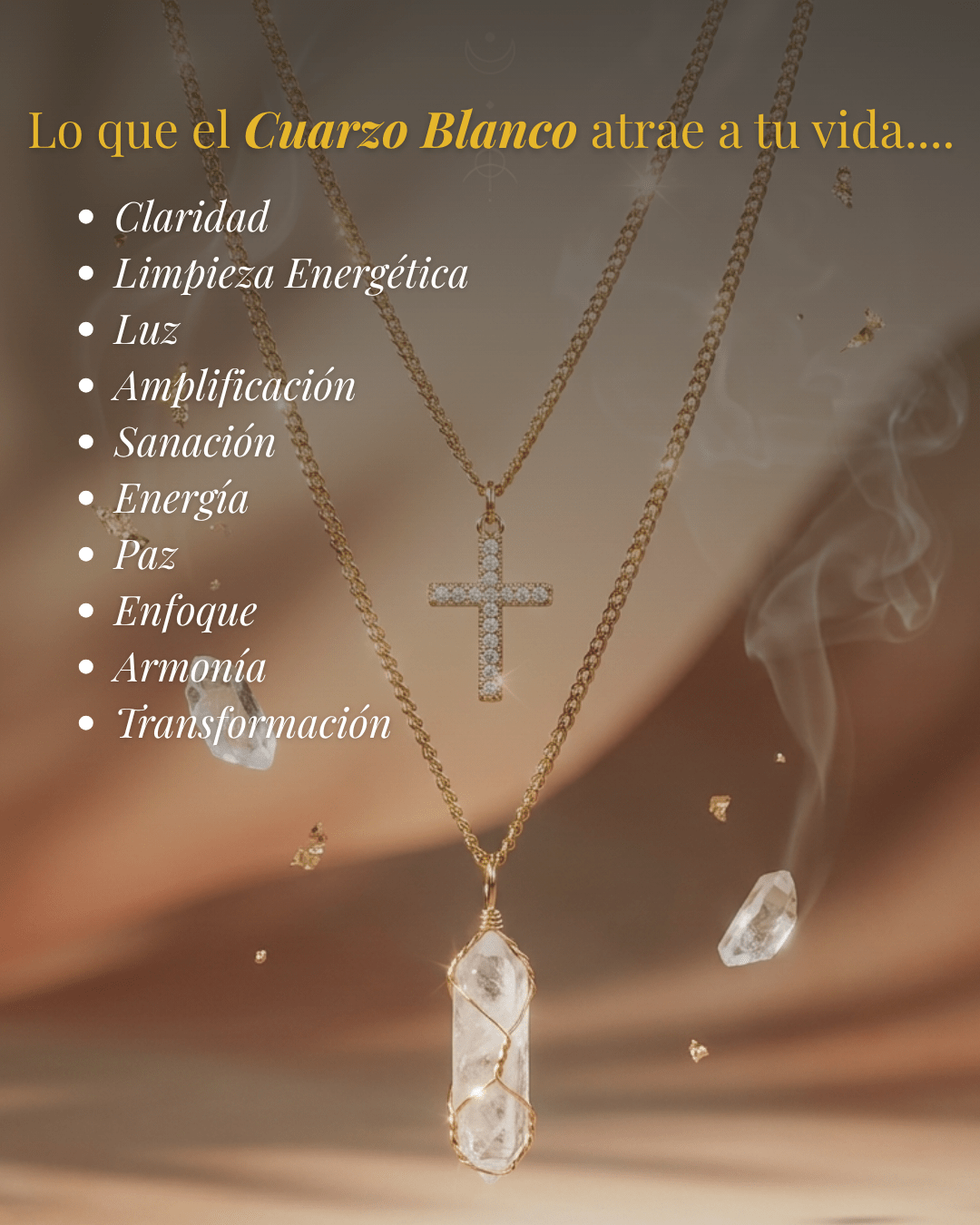 Collar Ismelia CUARZO BLANCO (2 cadenas) + Carta Zodiacal