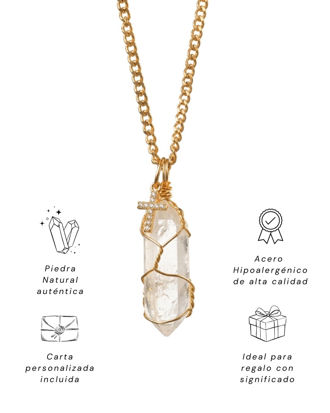 Collar Andrea CUARZO BLANCO (1 cadena) + Carta Zodiacal