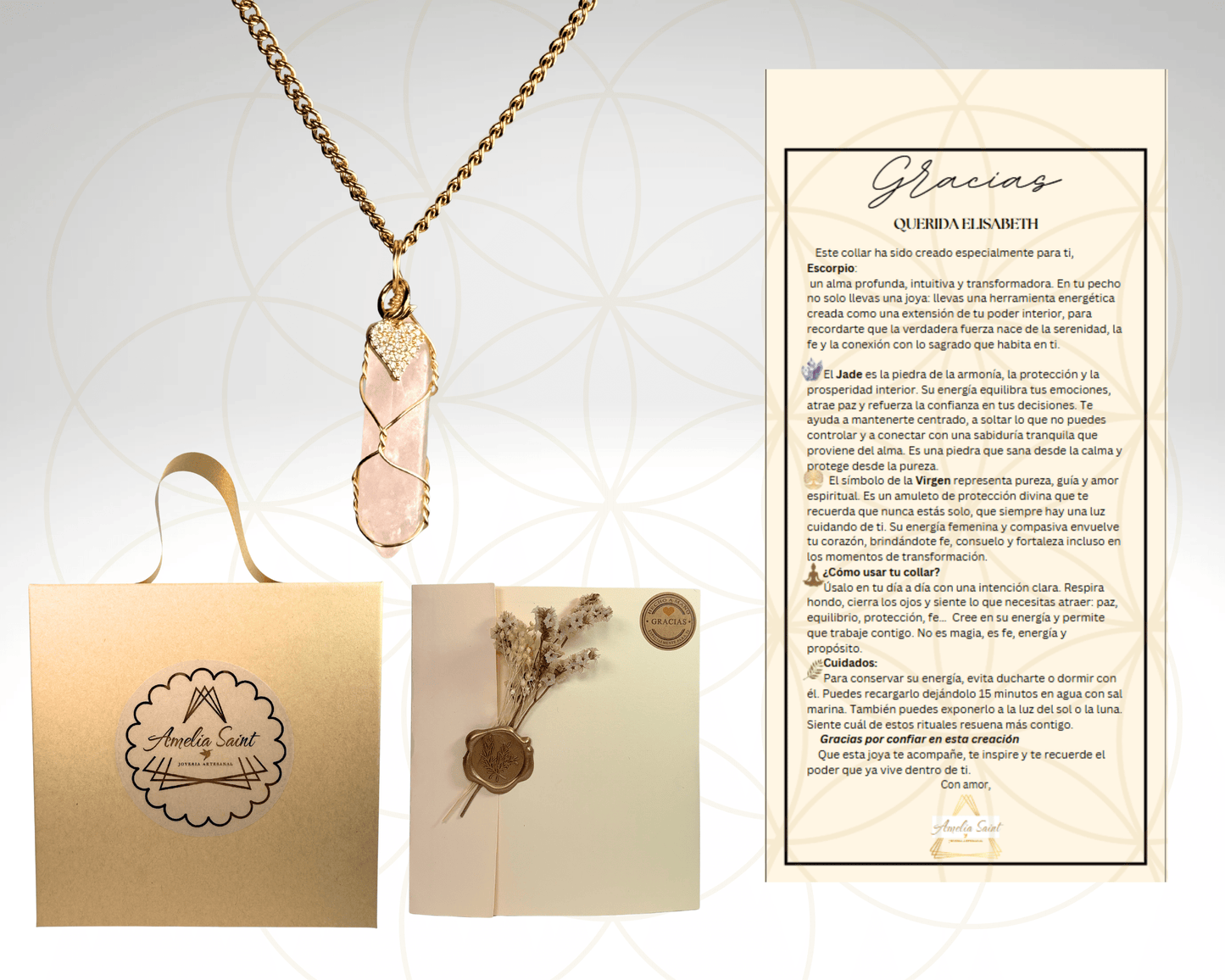 Collar Andrea Cuarzo Rosa | 1 Cadena + Carta Zodiacal