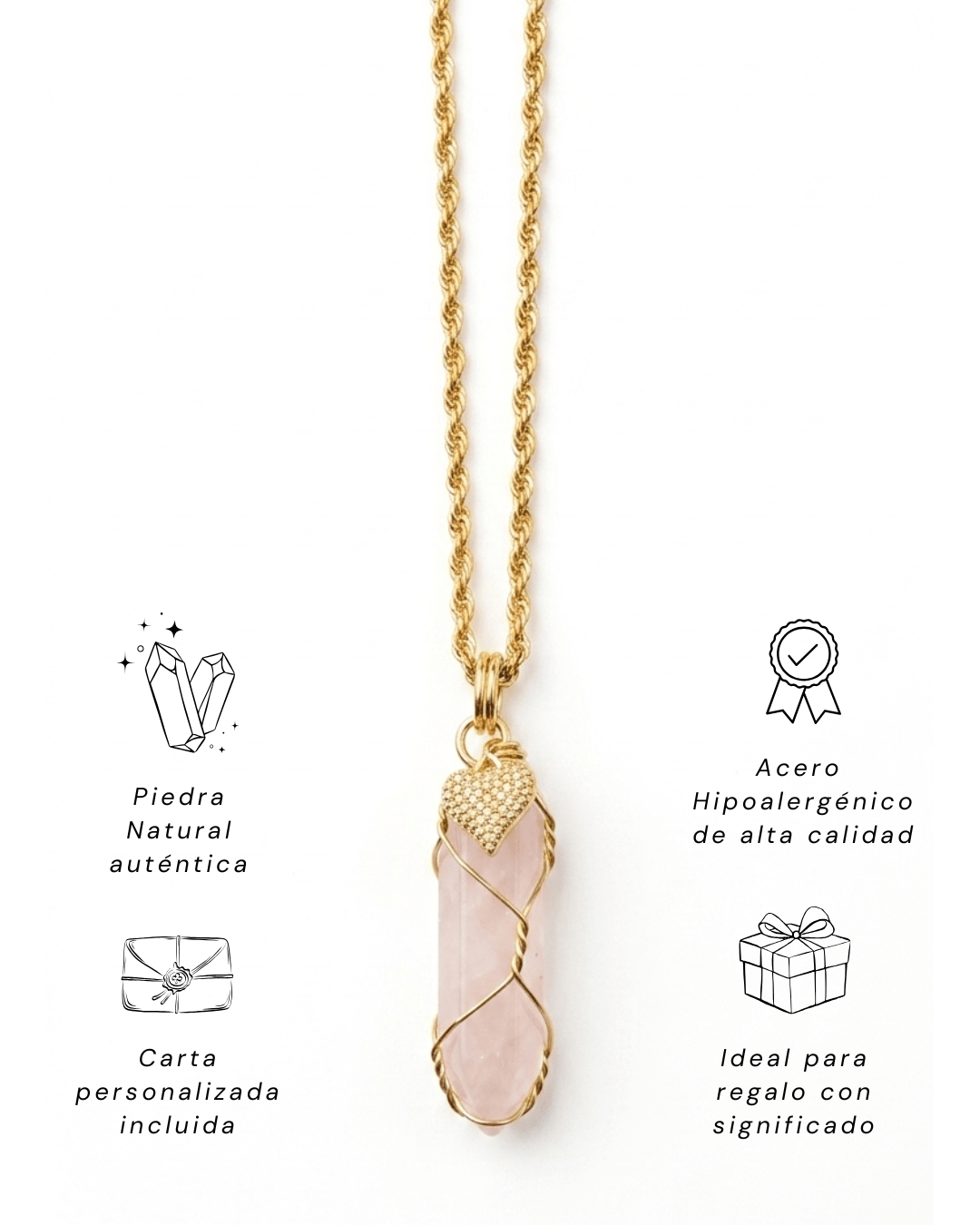 Collar Andrea - 1 Cadena Elige tu Piedra Natural + Carta Personalizada