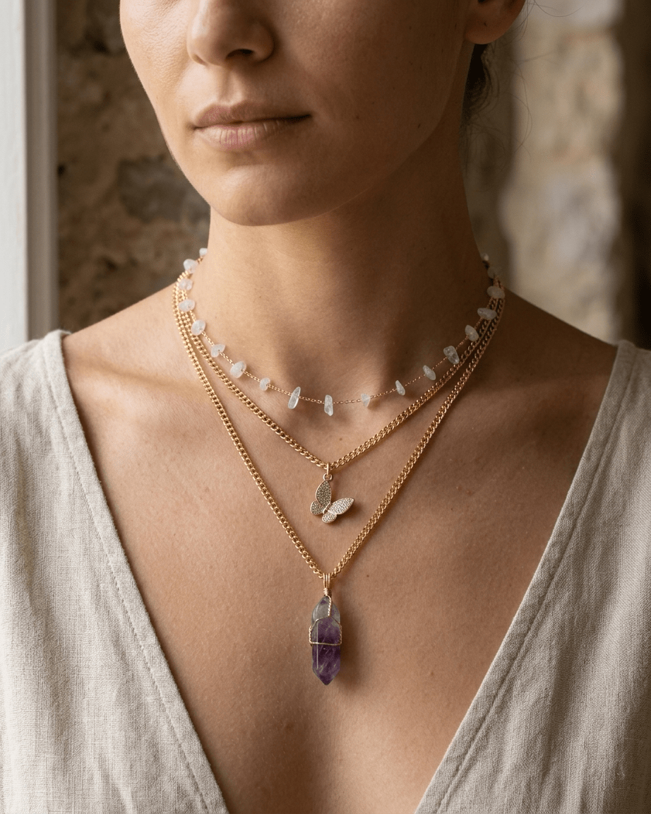 Collar Carolina Amatista | 3 Cadenas + Carta Zodiacal