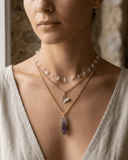 Collar Carolina Amatista | 3 Cadenas + Carta Zodiacal