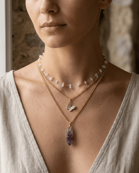 Collar Carolina Amatista | 3 Cadenas + Carta Zodiacal