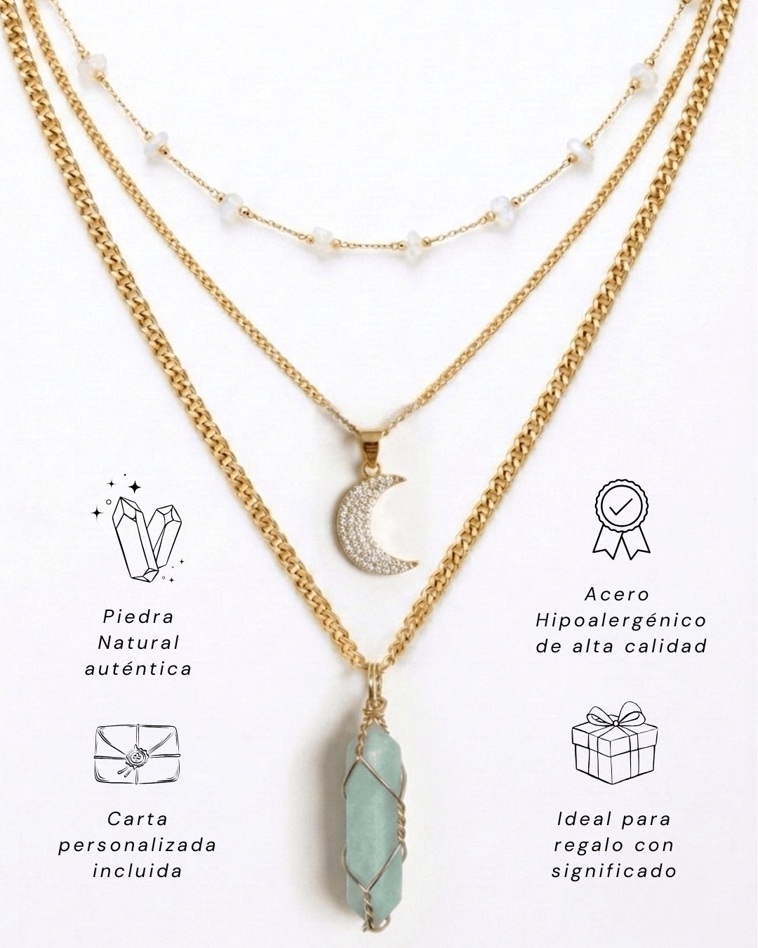 Collar Carolina JADE (3 cadenas) + Carta Zodiacal