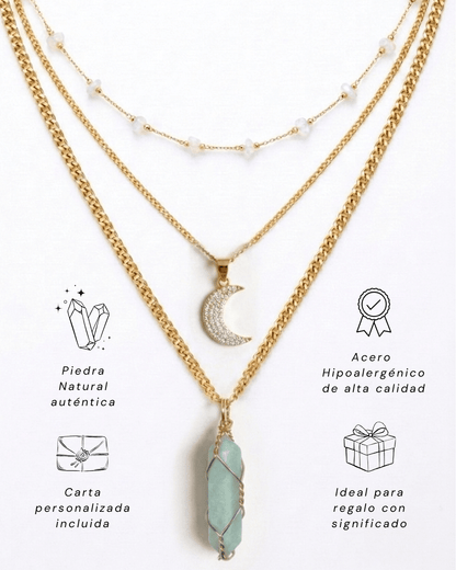 Collar Carolina JADE (3 cadenas) + Carta Zodiacal