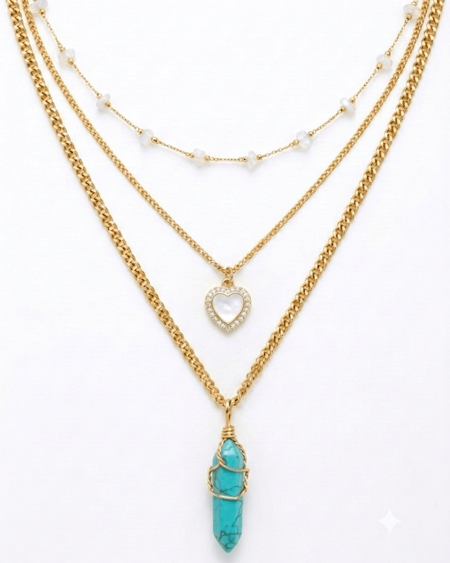 Collar Carolina – 3 Cadenas Elige tu Piedra Natural + Carta Personalizada