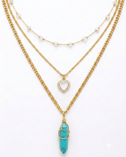 Collar Carolina – 3 Cadenas Elige tu Piedra Natural + Carta Personalizada