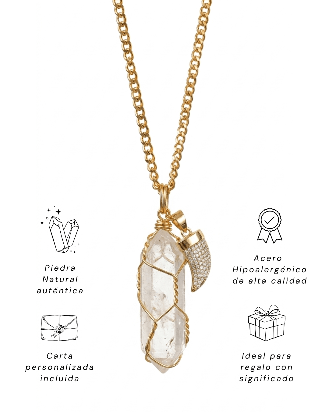 Collar Ismael Masculino CUARZO BLANCO + Carta Zodiacal