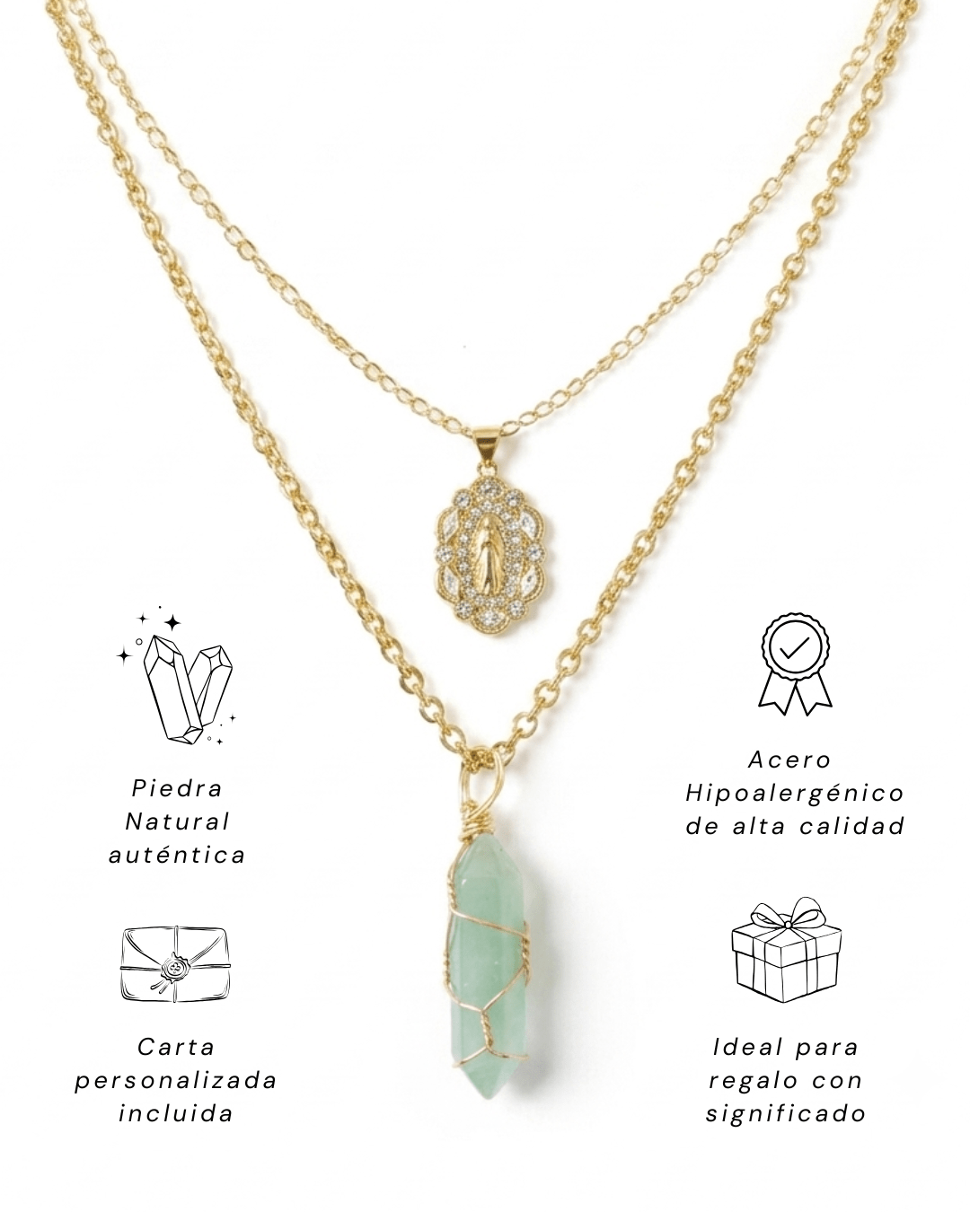 Collar Ismelia AVENTURINA VERDE (2 cadenas) + Carta Zodiacal