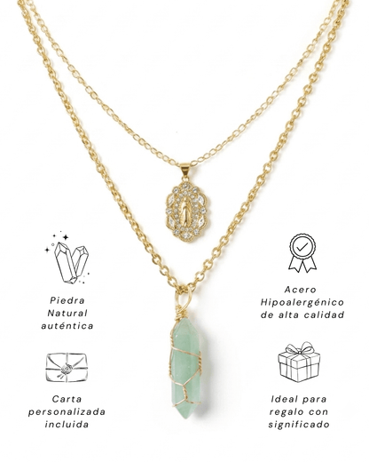 Collar Ismelia AVENTURINA VERDE (2 cadenas) + Carta Zodiacal