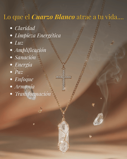 Collar Ismelia CUARZO BLANCO (2 cadenas) + Carta Zodiacal