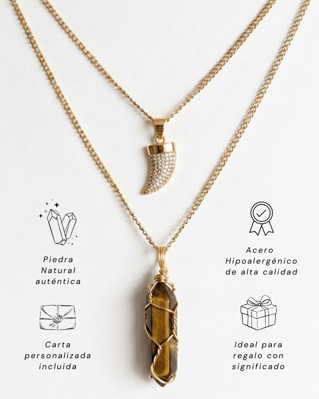 Collar Ismelia OJO DE TIGRE (2 cadenas) + Carta Zodiacal