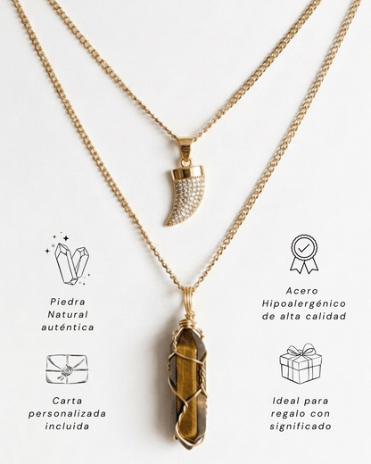 Collar Ismelia OJO DE TIGRE (2 cadenas) + Carta Zodiacal