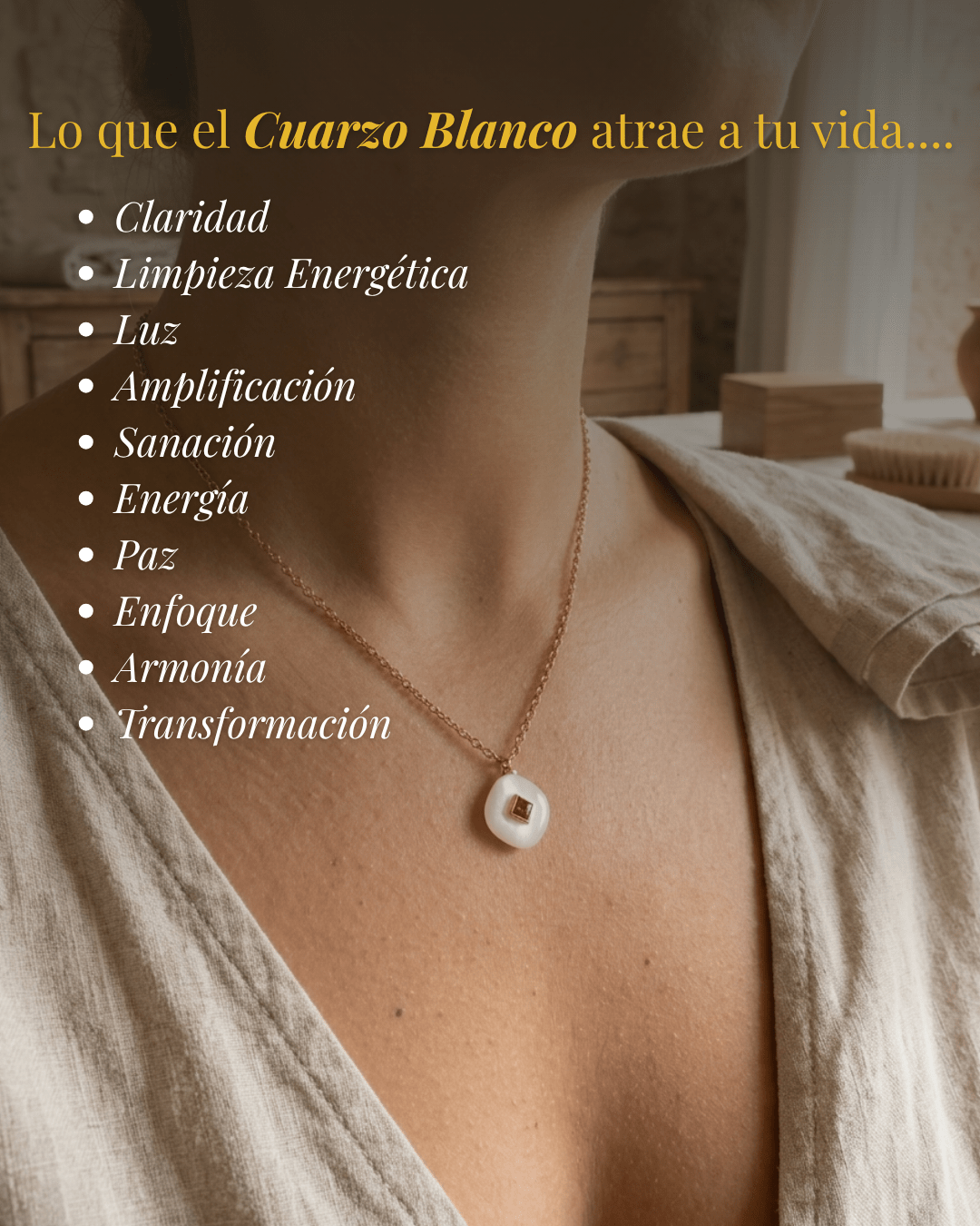 Collar Lagunas CUARZO BLANCO– Piedra Natural para la Energía Positiva y el Equilibrio