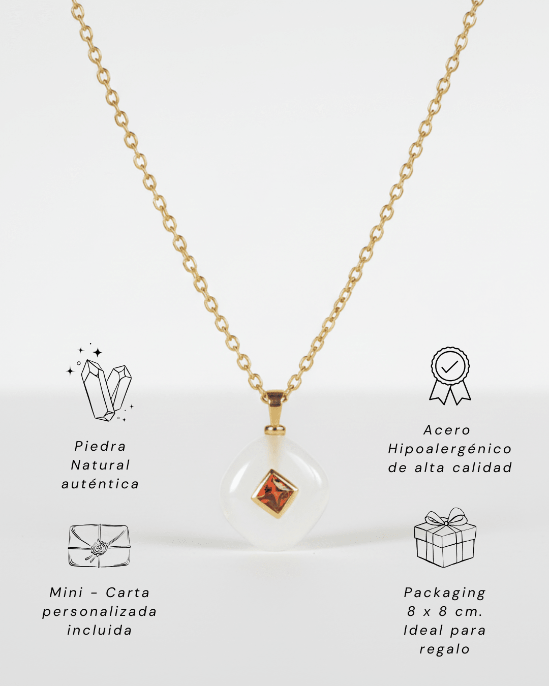 Collar Lagunas CUARZO BLANCO– Piedra Natural para la Energía Positiva y el Equilibrio