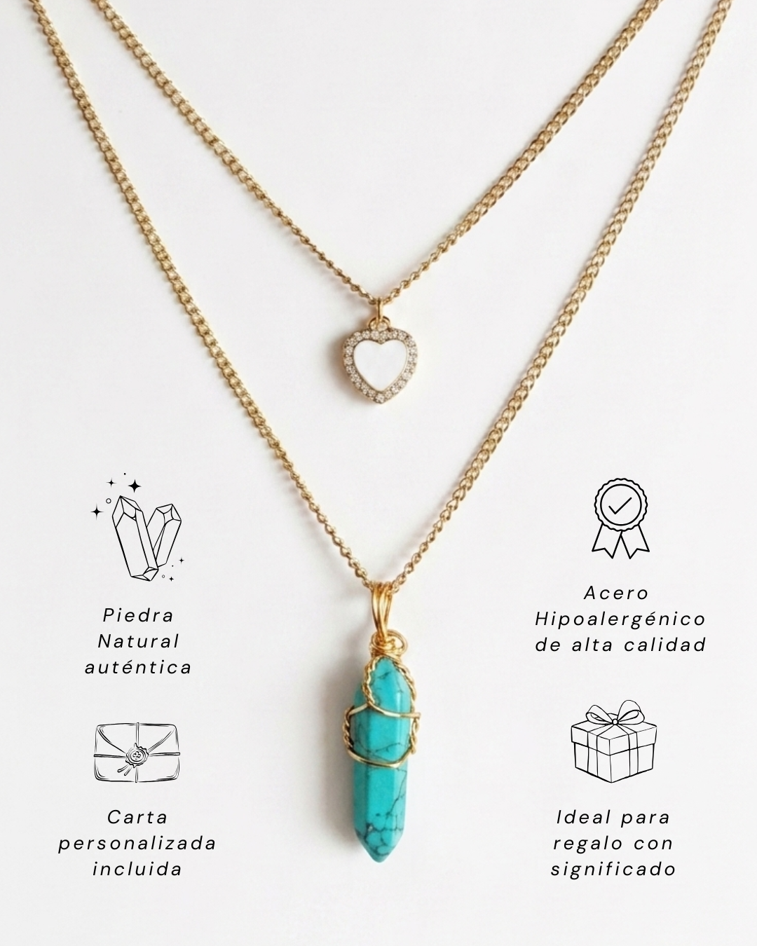 Collar Ismelia TURQUESA (2 cadenas) + Carta Zodiacal