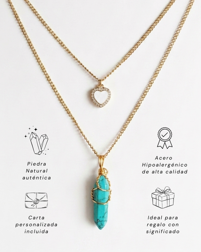 Collar Ismelia TURQUESA (2 cadenas) + Carta Zodiacal