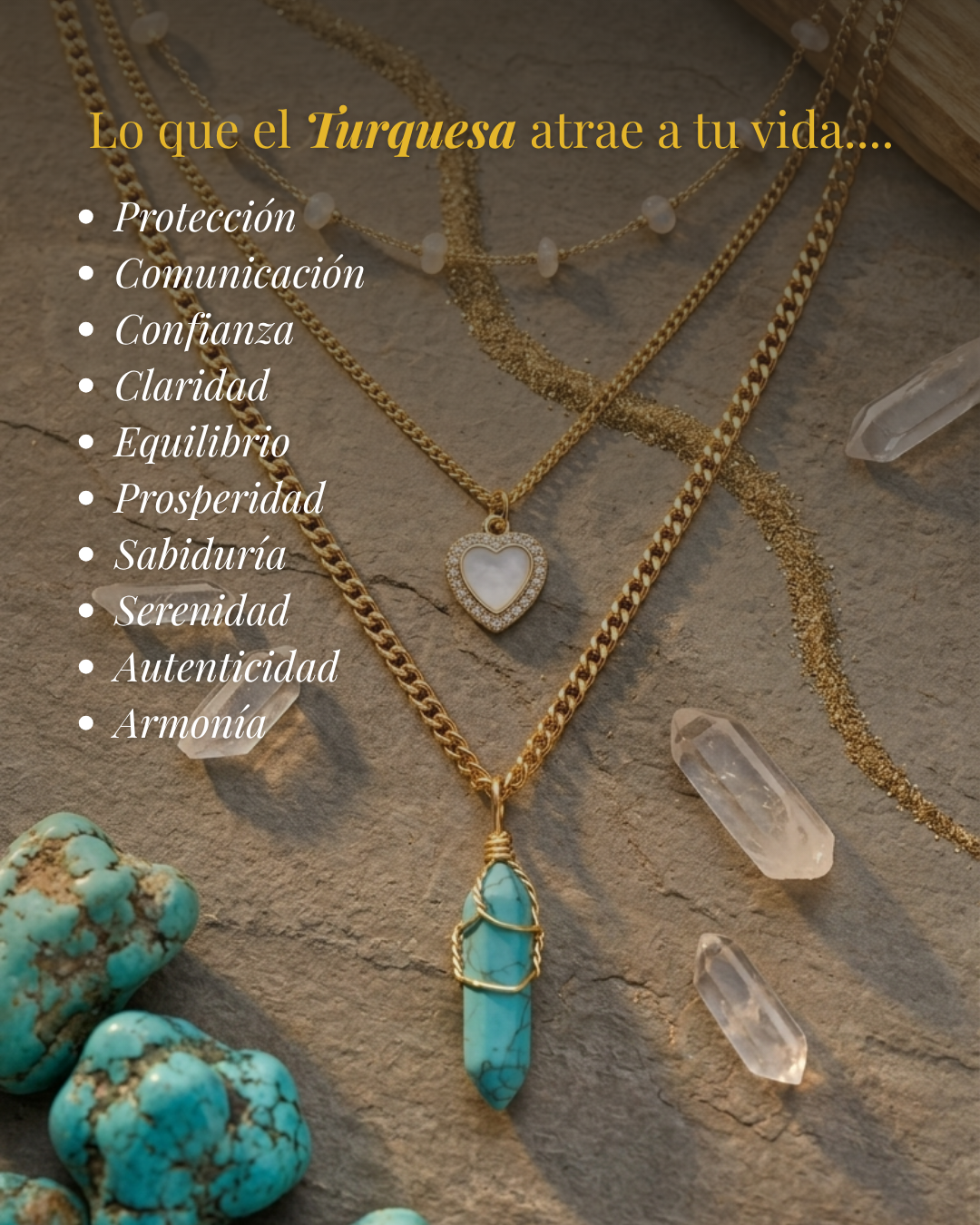 Collar Carolina Turquesa | 3 Cadenas + Carta Zodiacal